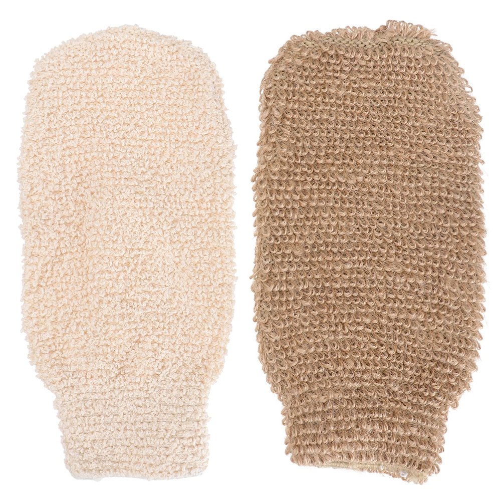 Mobestech 2pcs Jute Woven Bath Gloves for Exfoliation and Cleaning Shower Scrub Mitts Styles for Deep Skin Massage and Blood Circulation Enhancement