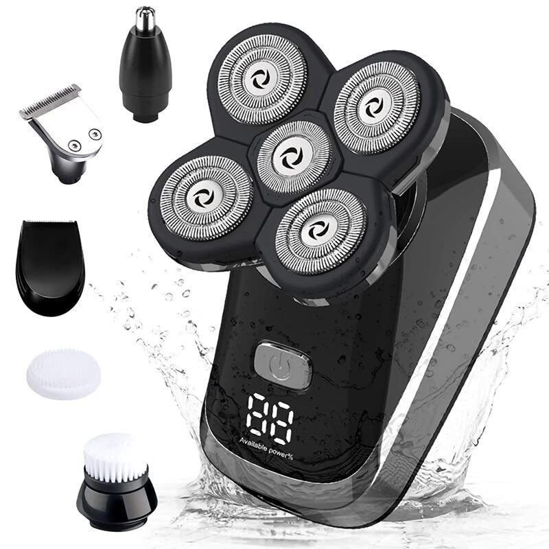 Electric Razor for Men, 5 in 1 Men's Electric Shaver Kit LCD Rechargeable Waterproof Razor Hair Trimmer Bald Shaving Machine Nose Hair Trimmer