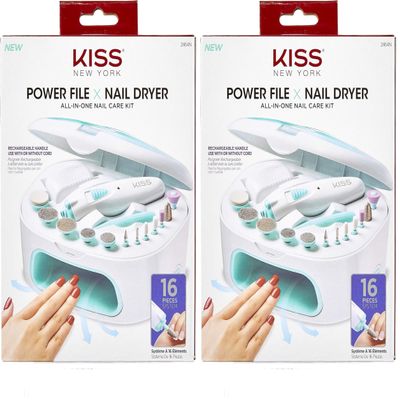 KISS Power File X Nail Dryer, All-in-One Nail Care Kit (2464N) (Pack of 2)