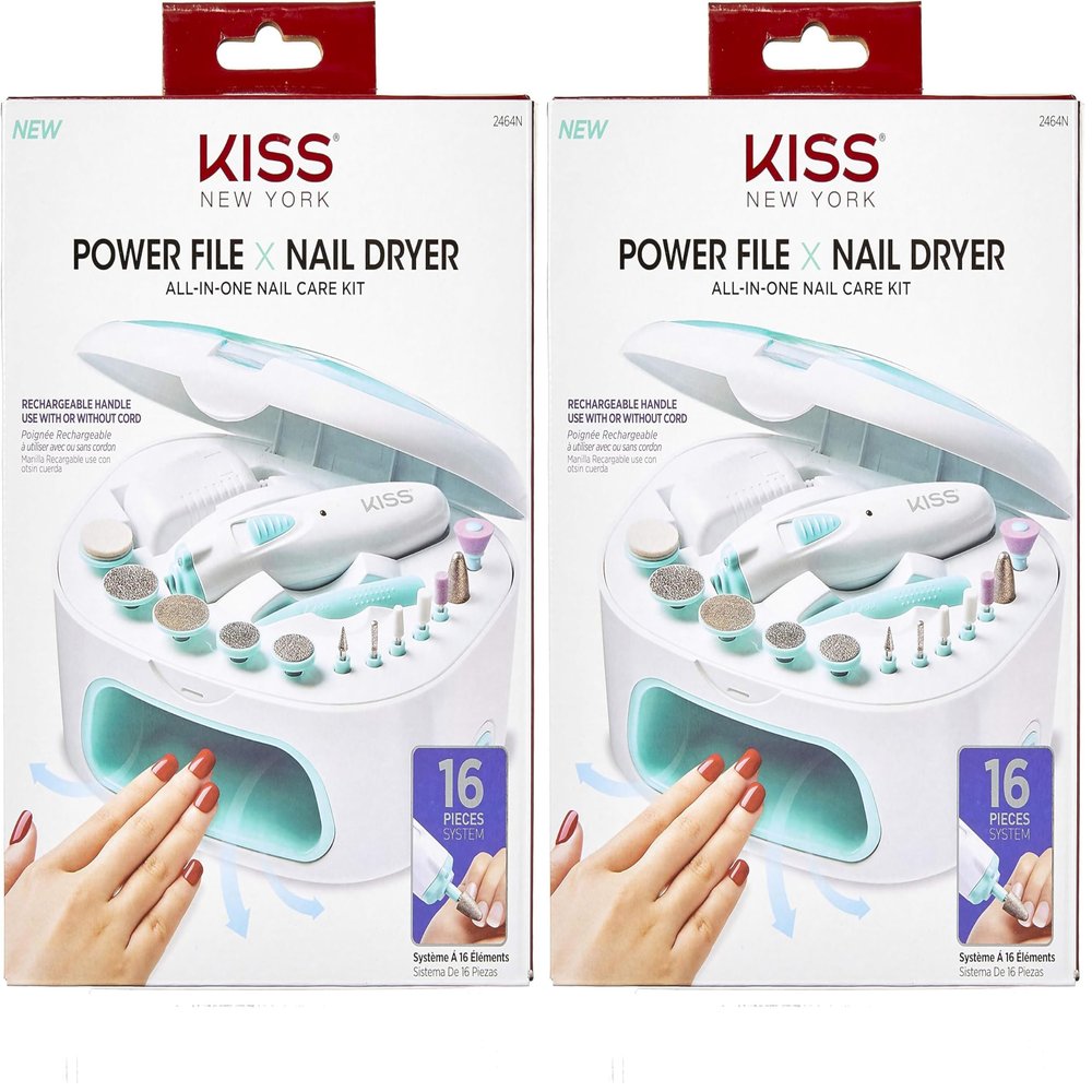 KISS Power File X Nail Dryer, All-in-One Nail Care Kit (2464N) (Pack of 2)