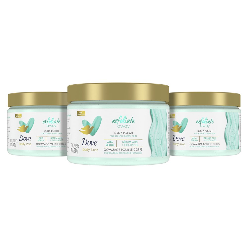 Dove Body Love Body Polish Exfoliate Away 3 Count for Rough, Bumpy Skin Body Scrub with AHAs for Silky Smooth Skin 12 oz