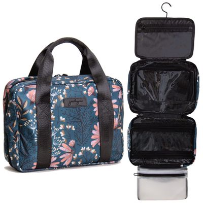 Jadyn Hanging Toiletry Bag, Expandable Toiletry Organizer for Women, Water Resistant Large Travel Cosmetic Bag for Full Size Makeup, Toiletries, Lotion, Shampoo, Accessories (Navy Floral)