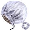 RedJoe 22 Momme 100% Mulberry Silk Bonnet Hair Wrap for Sleeping, Adjustable Silk Scrunchies Sleep Cap for Women Men Hair Care, Head Scarf Night Caps with Elastic Stay On Head, 1Pc(Gray,Bronze) view 1