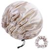 RedJoe 22 Momme 100% Mulberry Silk Bonnet Hair Wrap for Sleeping, Adjustable Silk Scrunchies Sleep Cap for Women Men Hair Care, Head Scarf Night Caps with Elastic Stay On Head, 1Pc(Beige,Beige) view 1