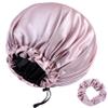 RedJoe 22 Momme 100% Mulberry Silk Bonnet Hair Wrap for Sleeping, Adjustable Silk Scrunchies Sleep Cap for Women Men Hair Care, Head Scarf Night Caps with Elastic Stay On Head, 1Pc(Blush Pink,Black) view 1