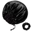 RedJoe 22 Momme 100% Mulberry Silk Bonnet Hair Wrap for Sleeping, Adjustable Silk Scrunchies Sleep Cap for Women Men Hair Care, Head Scarf Night Caps with Elastic Stay On Head, 1Pc(Black,Black) view 1
