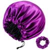 RedJoe 22 Momme 100% Mulberry Silk Bonnet Hair Wrap for Sleeping, Adjustable Silk Scrunchies Sleep Cap for Women Men Hair Care, Head Scarf Night Caps with Elastic Stay On Head, 1Pc(Purple,Black) view 1