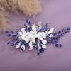 Teyglen Bridal Wedding Flower Rhinestone Hair Clip Hairpin Floral Blue Crystal Leaf Hair Barrette Handmade Wedding Hair Piece Hair Accessories for Women Bride Girls (Blue) view 1