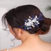 Teyglen Bridal Wedding Flower Rhinestone Hair Clip Hairpin Floral Blue Crystal Leaf Hair Barrette Handmade Wedding Hair Piece Hair Accessories for Women Bride Girls (Blue) view 2
