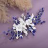 Teyglen Bridal Wedding Flower Rhinestone Hair Clip Hairpin Floral Blue Crystal Leaf Hair Barrette Handmade Wedding Hair Piece Hair Accessories for Women Bride Girls (Blue) view 3