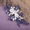 Teyglen Bridal Wedding Flower Rhinestone Hair Clip Hairpin Floral Blue Crystal Leaf Hair Barrette Handmade Wedding Hair Piece Hair Accessories for Women Bride Girls (Blue) view 4