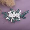 Teyglen Bridal Wedding Flower Rhinestone Hair Clip Hairpin Floral Green Crystal Leaf Hair Barrette Handmade Wedding Hair Piece Hair Accessories for Women Bride Girls (Green) view 1