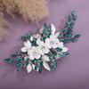 Teyglen Bridal Wedding Flower Rhinestone Hair Clip Hairpin Floral Green Crystal Leaf Hair Barrette Handmade Wedding Hair Piece Hair Accessories for Women Bride Girls (Green) view 3