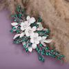 Teyglen Bridal Wedding Flower Rhinestone Hair Clip Hairpin Floral Green Crystal Leaf Hair Barrette Handmade Wedding Hair Piece Hair Accessories for Women Bride Girls (Green) view 4
