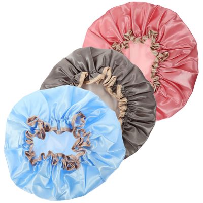 FRCOLOR 3pcs Double Layer Shower Caps for Women Reusable Bath Hats and Elastic Design for All Hair Types Easy to Clean and Travel-friendly