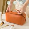 BOXTOHEART 2 Pack Portable Make Up Bag, Large Capacity Travel Cosmetic Bag, PU Leather Double-layered, Waterproof Portable Cosmetic Face Brushes Holder for Skin Care Kits Cosmetics Toiletries (Brown) view 2