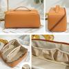 BOXTOHEART 2 Pack Portable Make Up Bag, Large Capacity Travel Cosmetic Bag, PU Leather Double-layered, Waterproof Portable Cosmetic Face Brushes Holder for Skin Care Kits Cosmetics Toiletries (Brown) view 4