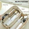 BOXTOHEART 2 Pack Portable Make Up Bag, Large Capacity Travel Cosmetic Bag, PU Leather Double-layered, Waterproof Portable Cosmetic Face Brushes Holder for Skin Care Kits Cosmetics Toiletries (White) view 3