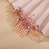 Teyglen Dainty Simple Full Rhinestones Hair Comb Pink Rose Gold Bride Wedding Hair Comb Luxurious Shiny Crystal Bridal Side Hair Pieces Hair Accessories for Women Girls (Pink) view 4