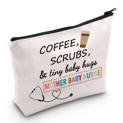 JXGZSO Mother Baby Nurse Cosmetic Bag Coffee Scrubs & Tiny Baby Hugs Zipper Pouch (Coffee M B BAG)