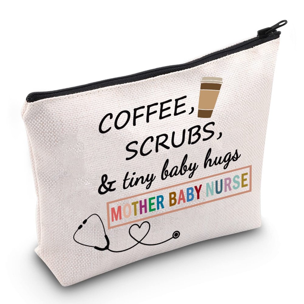 JXGZSO Mother Baby Nurse Cosmetic Bag Coffee Scrubs & Tiny Baby Hugs Zipper Pouch (Coffee M B BAG)