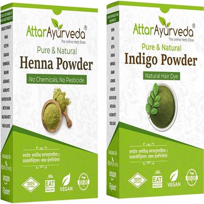 DRUNKLINE Attar Ayurveda Natural Dye for Black Hair (Henna Leaves Powder, Indigo Leaves Powder 2 in1)