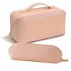 BOXTOHEART 2 Pack Portable Make Up Bag, Large Capacity Travel Cosmetic Bag, PU Leather Double-layered, Waterproof Portable Cosmetic Face Brushes Holder for Skin Care Kits Cosmetics Toiletries (Pink) view 1