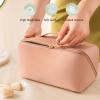 BOXTOHEART 2 Pack Portable Make Up Bag, Large Capacity Travel Cosmetic Bag, PU Leather Double-layered, Waterproof Portable Cosmetic Face Brushes Holder for Skin Care Kits Cosmetics Toiletries (Pink) view 2
