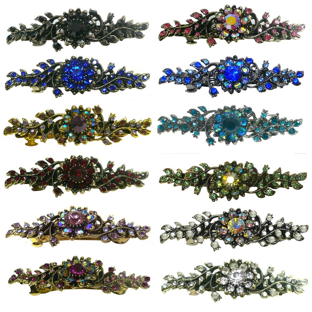 Dz Pack JCGY Mid Size Ornate Crystal Barrette Sparkly Crystals 12 Colors 5A86600-1-D2