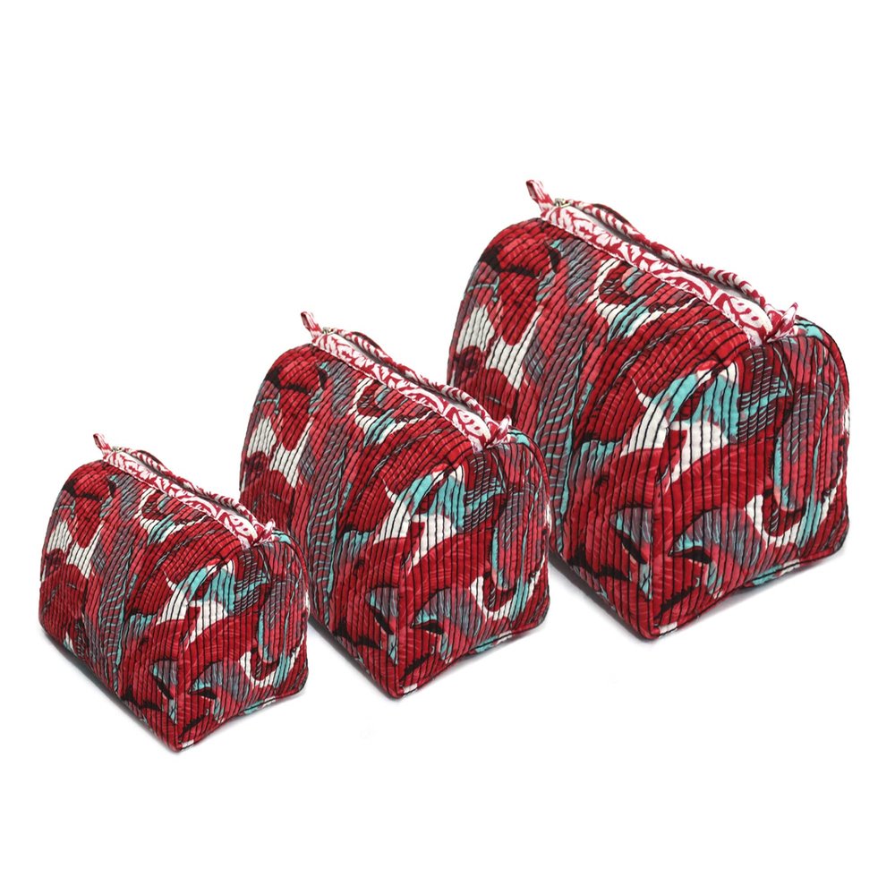 INDIAN CRAFT CASTLE ICC accessory toiletry bag for hair products, toiletries small storage travel dopp shaving kit clipper medication bag men pouch toilet zipper bag (Red, Set of 3)