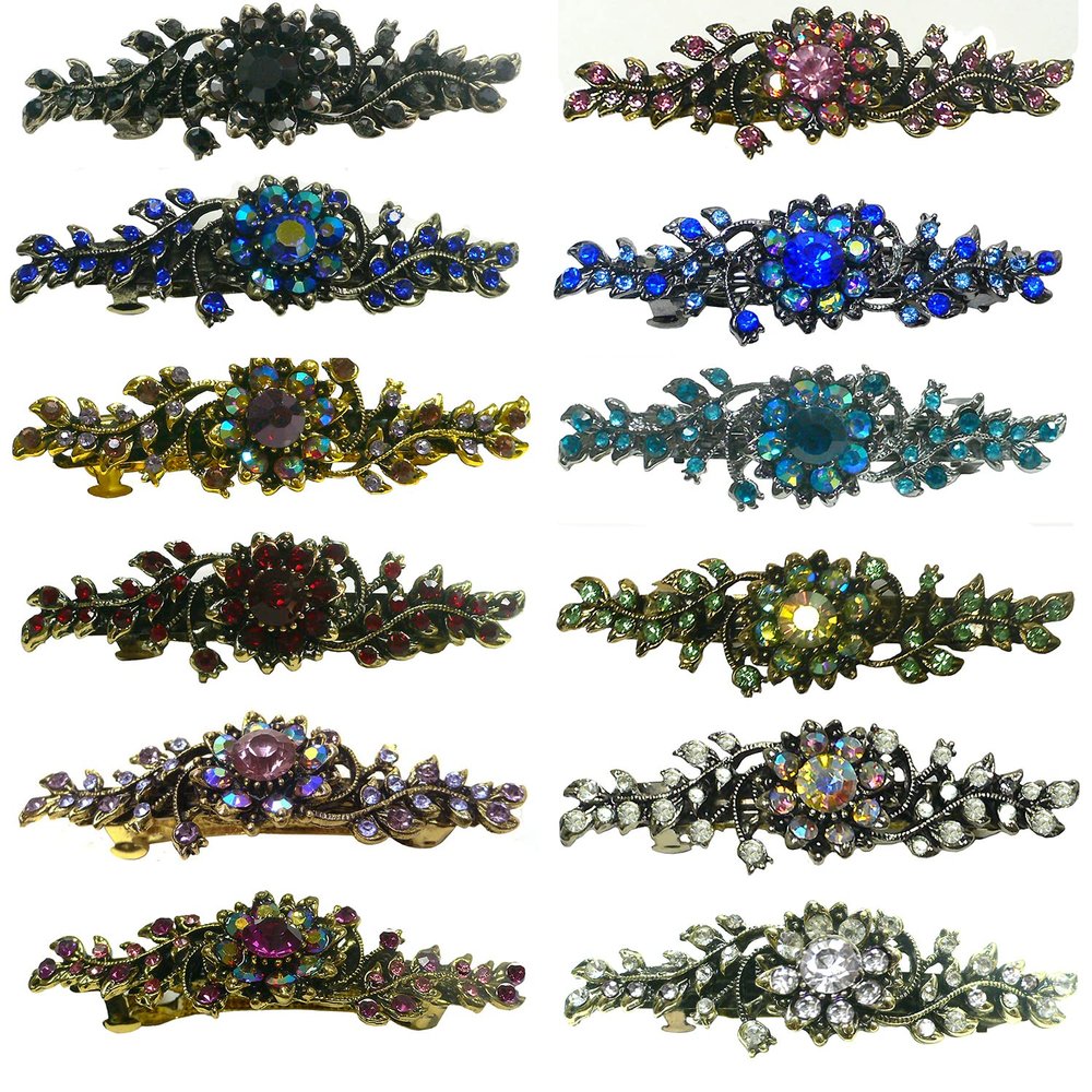 Dz Pack JCGY Mid Size Ornate Crystal Barrette Sparkly Crystals 12 Colors 5A86600-1-D1