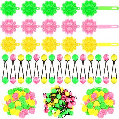 72 Pcs Hair Accessories Set - Self-Hinge Barrettes, Balls, Bows, Flowers, and Plastic Clips for Girls, Baby, and Toddler in Yellow, Green, and Pink