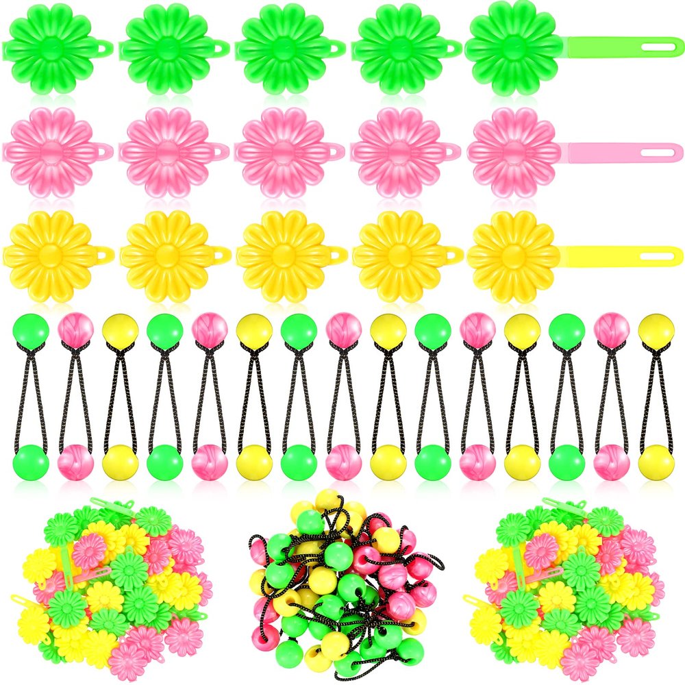 72 Pcs Hair Accessories Set - Self-Hinge Barrettes, Balls, Bows, Flowers, and Plastic Clips for Girls, Baby, and Toddler in Yellow, Green, and Pink