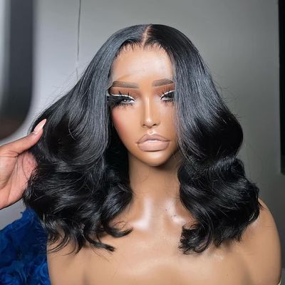 13x4 HD Transparent Body Wave Lace Front Human Hair Wig Glueless Short Bob Wig Brazilian Remy Hair With Baby Hair Pre Plucked Bleached Knots for Black Women 150% Density 14 Inch