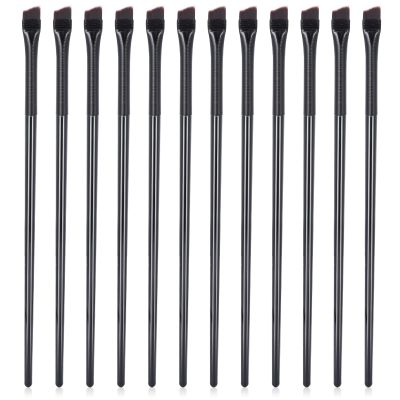 12 Pcs Angled Eyeliner Brushes, Flat Tapered Eyebrow Tint Brush Soft Cosmetic Blending Slanted Eyebrow Brush Professional Portable Slant Tip Eyeshadow Concealer Brushes for Eye Makeup