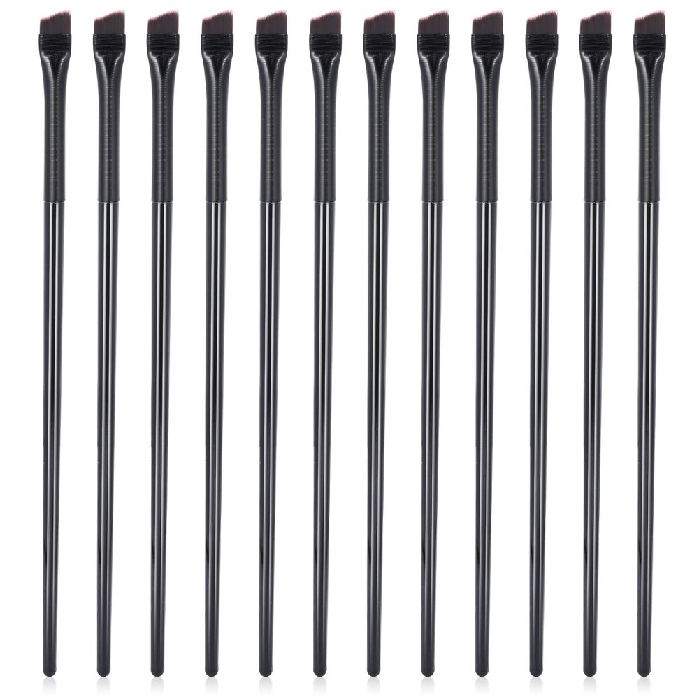 12 Pcs Angled Eyeliner Brushes, Flat Tapered Eyebrow Tint Brush Soft Cosmetic Blending Slanted Eyebrow Brush Professional Portable Slant Tip Eyeshadow Concealer Brushes for Eye Makeup