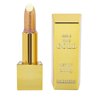 Akozon Tinted Lip Shimmery Sparkly Magical Sparkle Lipstick Gold Bar Design Waterproof Long Lasting Metallic Glitter Moisturizing Smooth Lip Makeup Cosmetics 3.5g