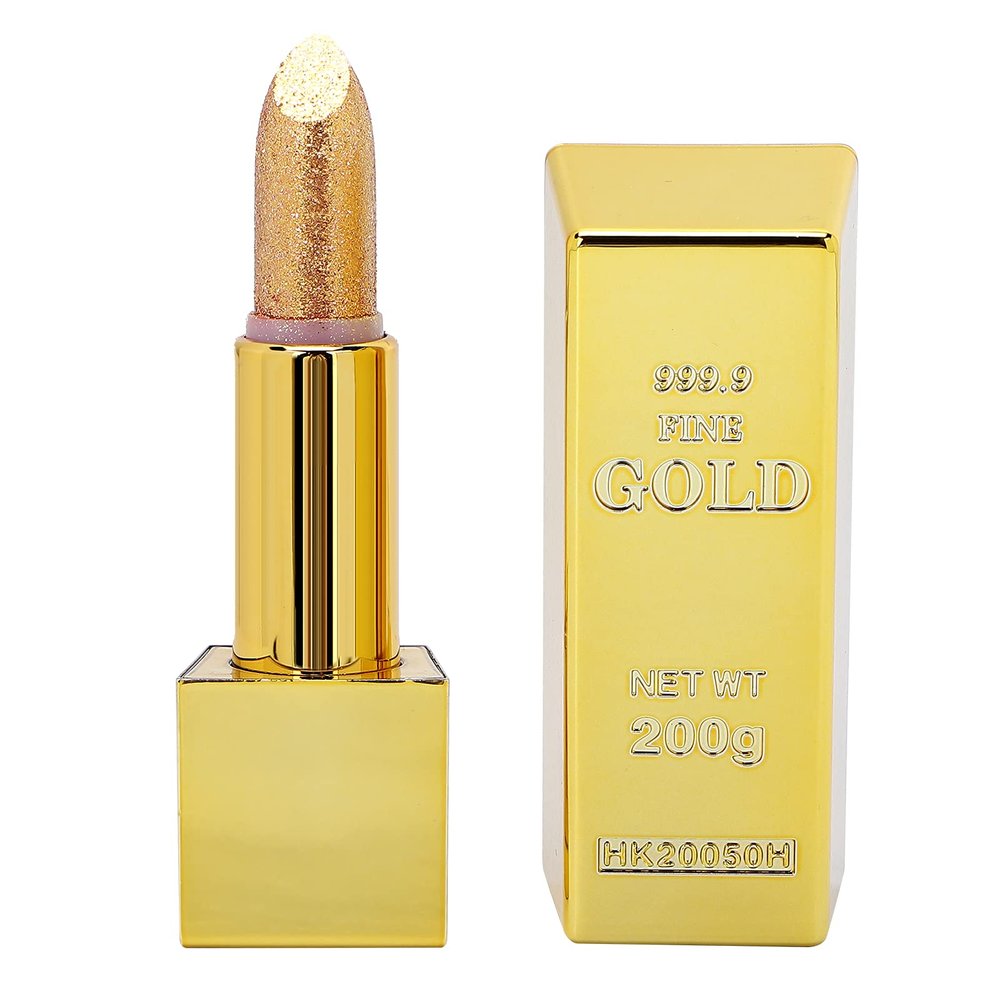 Akozon Tinted Lip Shimmery Sparkly Magical Sparkle Lipstick Gold Bar Design Waterproof Long Lasting Metallic Glitter Moisturizing Smooth Lip Makeup Cosmetics 3.5g