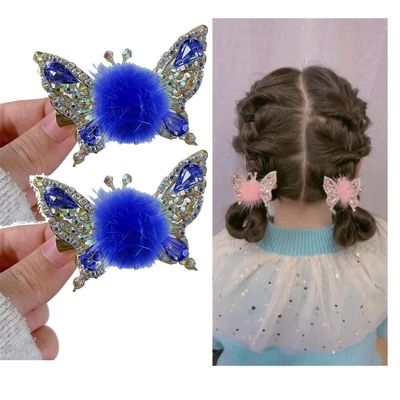 2023 New Butterfly Hairpin with Alloy Clips, Glittering Rhinestones, Moving Wings, and Cute Hair Clips for Girls (F-2PC-Blue)