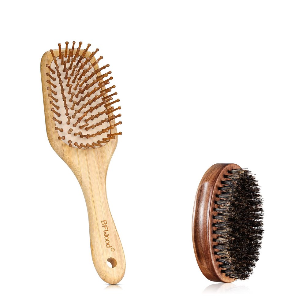 BFWood Bamboo Hair Brush and Boar Bristle Beard Brush