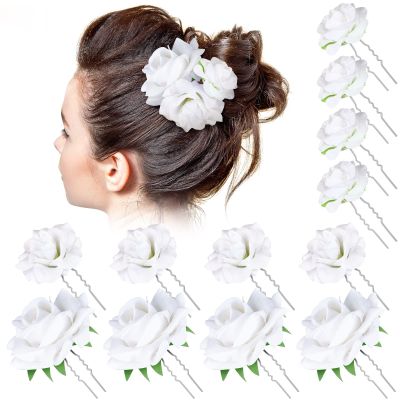 BBTO 12 Pcs Rose Hair Clip Mexican Hair Accessories for Flamenco Dancer Women Mexican Flowers Bridal Christmas Flower Clips for Holiday Wedding Dance Birthday Bridesmaid(White)