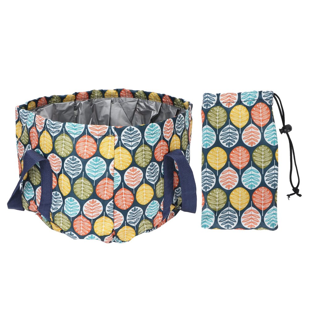 21L Collapsible Foot, Soaking Basin Polyester Bath Tub with Handles Handle Rope Water Bucket Large Leaf Pattern Multifunction Portable Pedicure Spa Soak Bag Foldable for Travel
