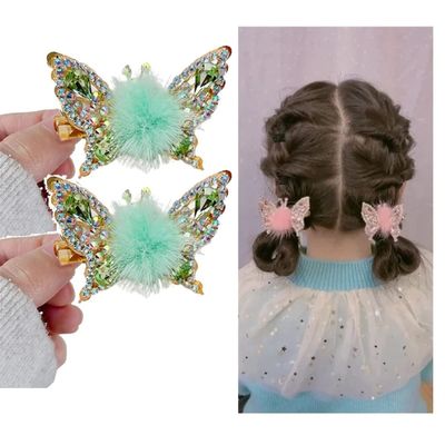 2023 New Alloy Hair Clips with Glittering Rhinestones, Moving Butterfly Wings for Girls - Cute Butterfly Hair Accessories (D-2PC-Green)