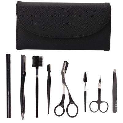 Eyebrow Grooming Kit, Safe to Use Stainless Steel Professional Eyebrow Kit 8 Pcs Strong Durable Black with Storage Bag for Travel