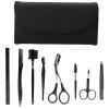 Eyebrow Grooming Kit, Safe to Use Stainless Steel Professional Eyebrow Kit 8 Pcs Strong Durable Black with Storage Bag for Travel view 1