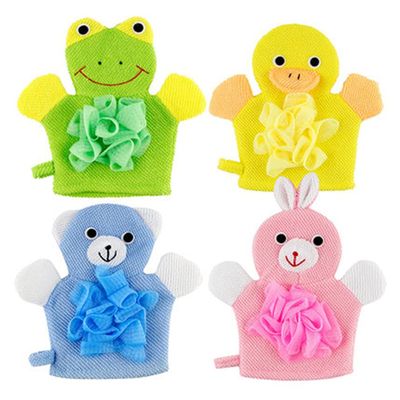 Mobestech 4Pcs Cartoon Bath Shower Gloves Bath Sponge Animal- Design Bathing Mitt Loofah Soft Wash Sponge Body Scrubber for
