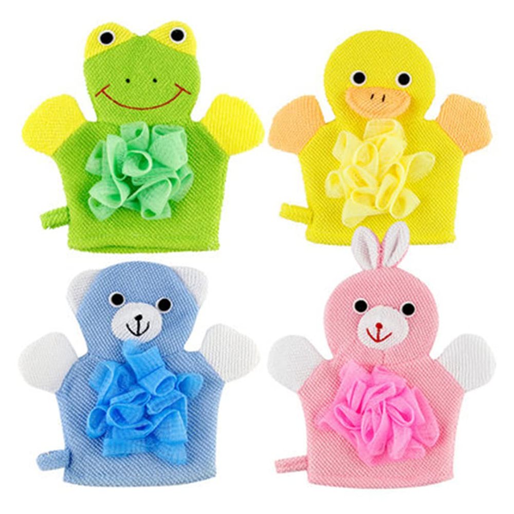 Mobestech 4Pcs Cartoon Bath Shower Gloves Bath Sponge Animal- Design Bathing Mitt Loofah Soft Wash Sponge Body Scrubber for