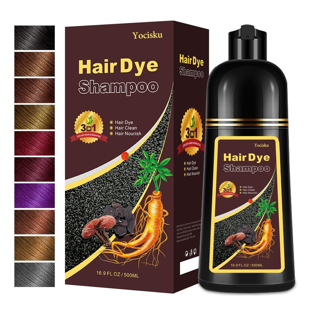 Yocisku Hair Dye, Hair Dye Shampoo for Women & Men, Color Shampoo Hair Dye 16.14 Fl Oz, Safe and Natural Champu Para Canas (Black)