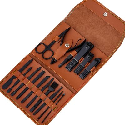 Beauty tongs, manicure and pedicure knife, manicure tool, stainless steel nail clipper set, wholesale, 16 pieces package (Brown)