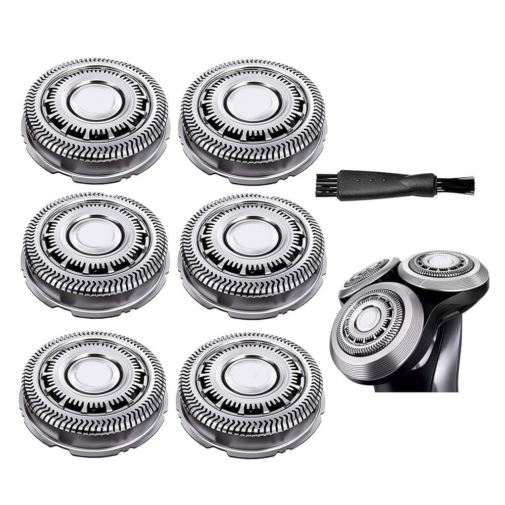 Gleway SH60 Replacement Heads Compatible with Philips Series 6000 S6xxx, S6880/81, S6810/82, S6850/85,Compatible with Norelco Shaver Cleaning Brush S6xxx Series 6Pcs with Cleaning Brush